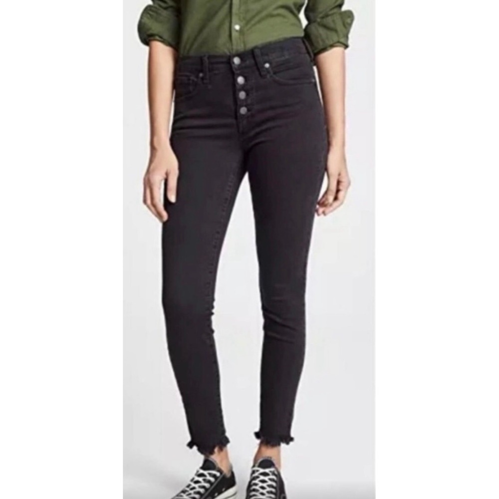 Madewell Mid Rise Skinny‎ Jeans Black Button Fly Raw Hem Faded Denim Size 32